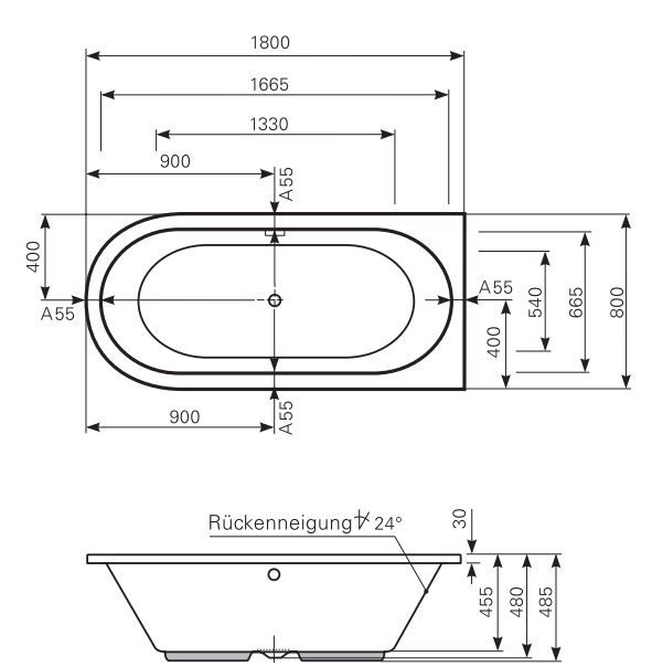 Ванна акриловая Mauersberger 1318000701 Primo 180х80 см схема 2