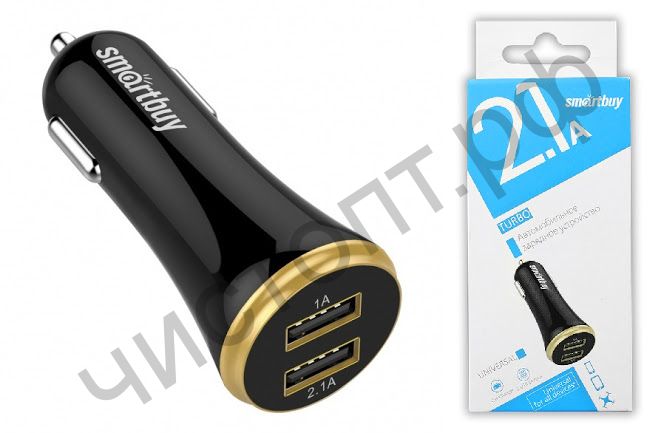 АЗУ SmartBuy® TURBO с 2 USB выходами 1x2.1A,1x1 А, черное (SBP-2020)  СУПЕРЦЕНА !!!