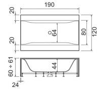 Ванна Hafro Sensual 2SNA1N пристенная или угловая 190х120 схема 1