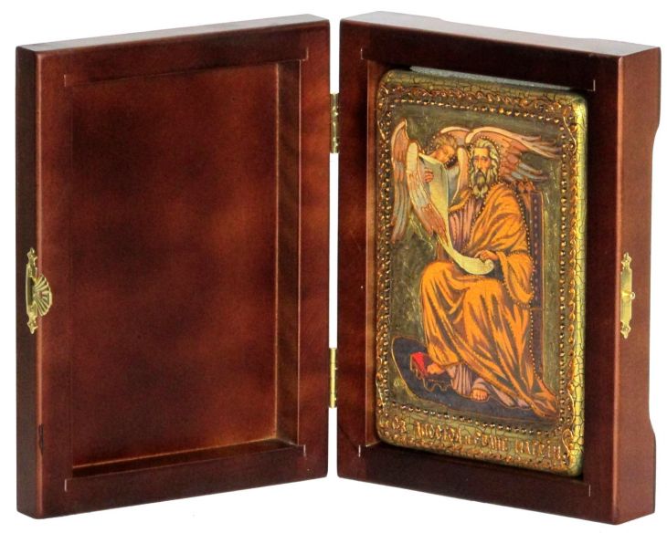 Инкрустированная настольная икона Святой апостол и евангелист Матфей (10*15 см, Россия) на натуральном мореном дубе, в подарочной коробке