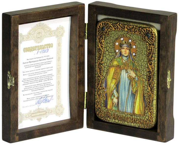 Настольная икона "Святая преподобная Ангелина Сербская" на мореном дубе