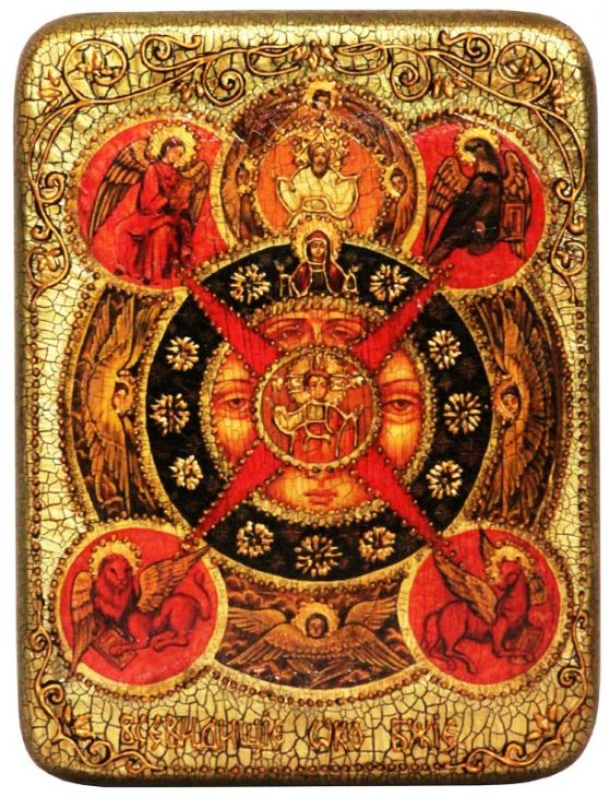 Инкрустированная подарочная икона Всевидящее Око Божие (15*20 см, Россия) на натуральном мореном дубе в подарочной коробке