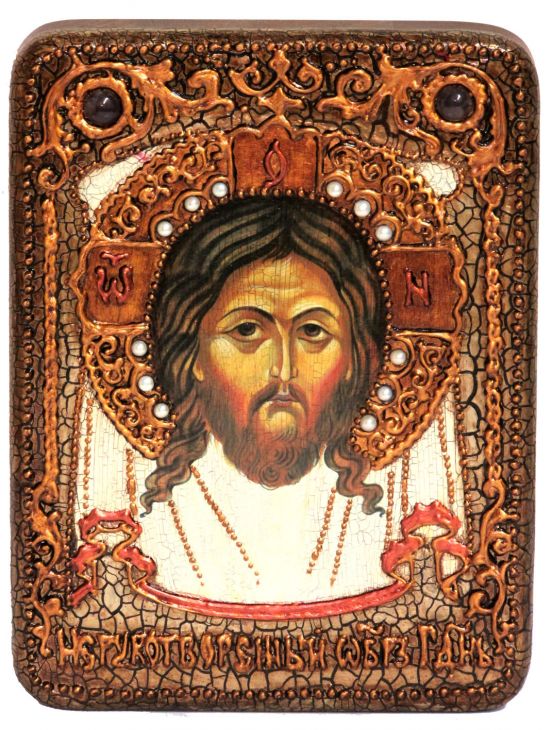 Подарочная икона "Спас Нерукотворный" на мореном дубе (15*20 см, Россия)