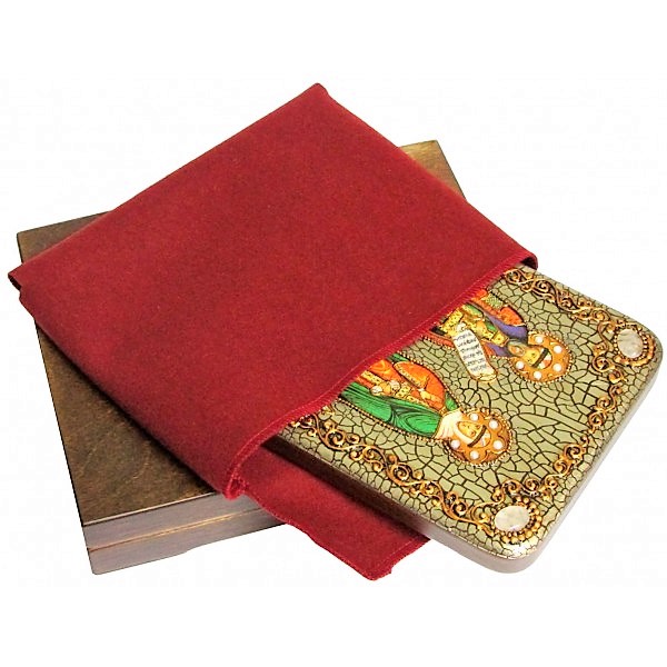 Инкрустированная подарочная икона Петр и Февронья (15*20 см, Россия) на натуральном мореном дубе в подарочной коробке