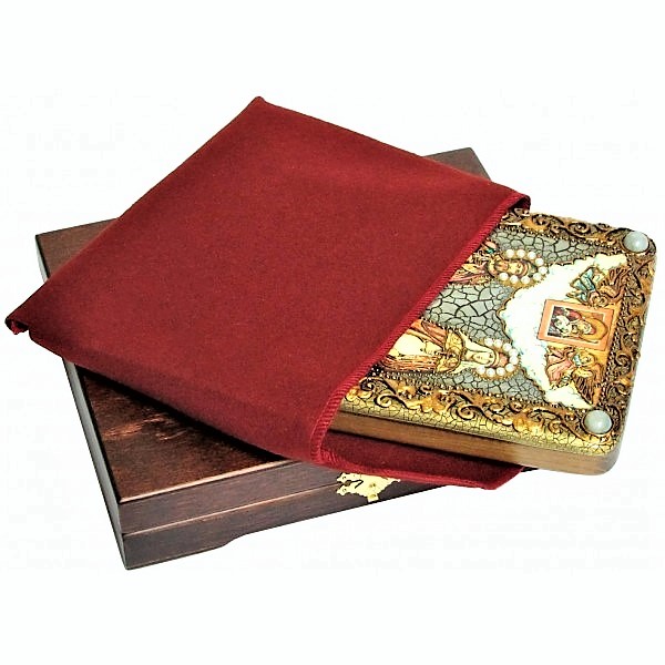 Инкрустированная подарочная икона Петр и Февронья (15*20 см, Россия) на натуральном мореном дубе в подарочной коробке