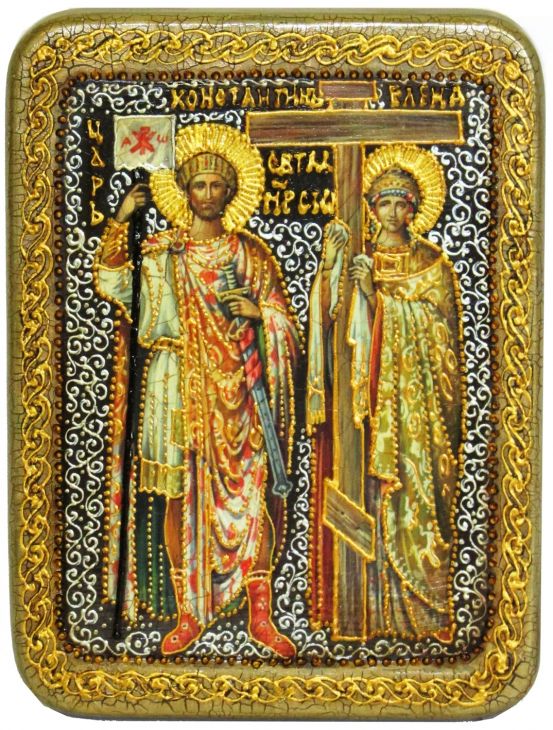 Инкрустированная подарочная икона Святые равноапостольные Константин и Елена (15*20 см, Россия) на натуральном мореном дубе в подарочной коробке Инкрустированная подарочная икона Святые равноапостольные Константин и Елена (15*20 см, Россия) на натуральном мореном дубе в подарочной коробке