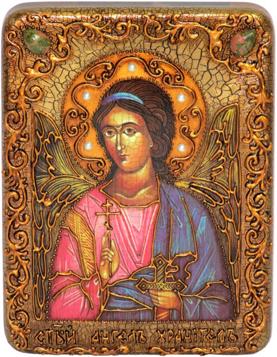 Подарочная икона "Ангел Хранитель" на мореном дубе (15*20 см, Россия)