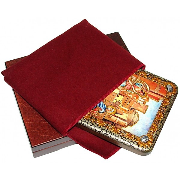 Инкрустированная рукописная икона Благовещение Пресвятой Богородицы (15*20 см, Россия) на натуральном мореном дубе, в подарочной коробке