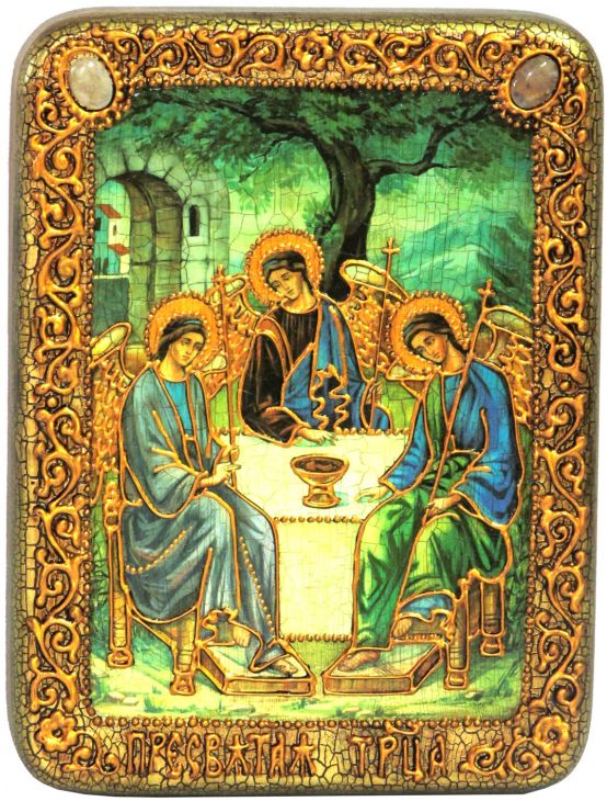 Подарочная икона "Троица" на мореном дубе (15*20 см, Россия)