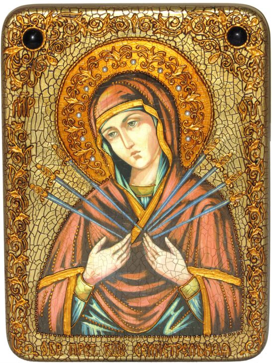 Подарочная икона "Образ Божией Матери "Семистрельная" на мореном дубе