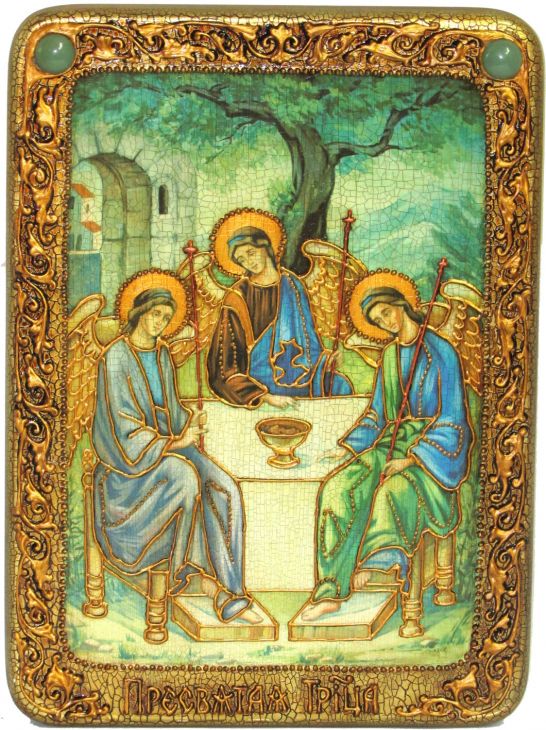 Подарочная икона "Троица" на мореном дубе