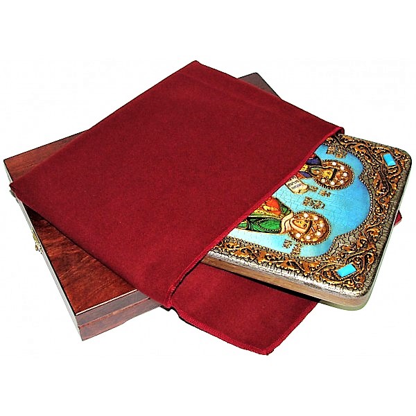 Инкрустированная рукописная икона Петр и Февронья (21*29 см, Россия) на натуральном мореном дубе в подарочной коробке