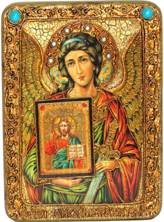 Подарочная икона "Ангел Хранитель" на мореном дубе