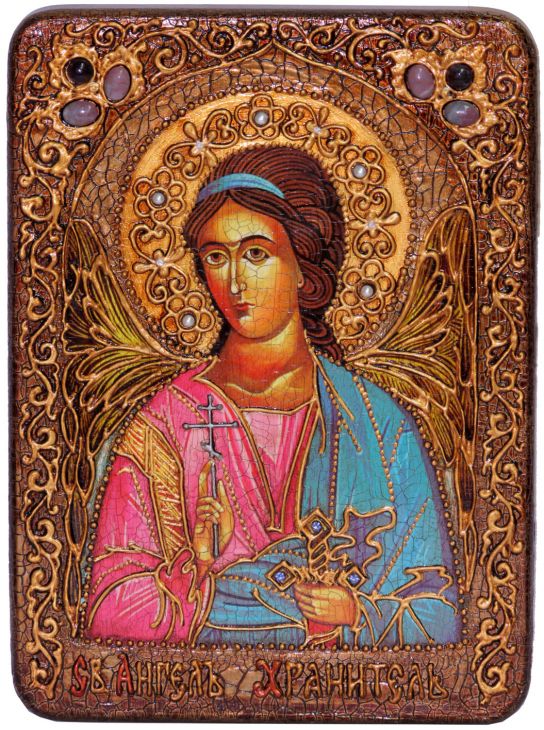 Подарочная икона "Ангел Хранитель" на мореном дубе