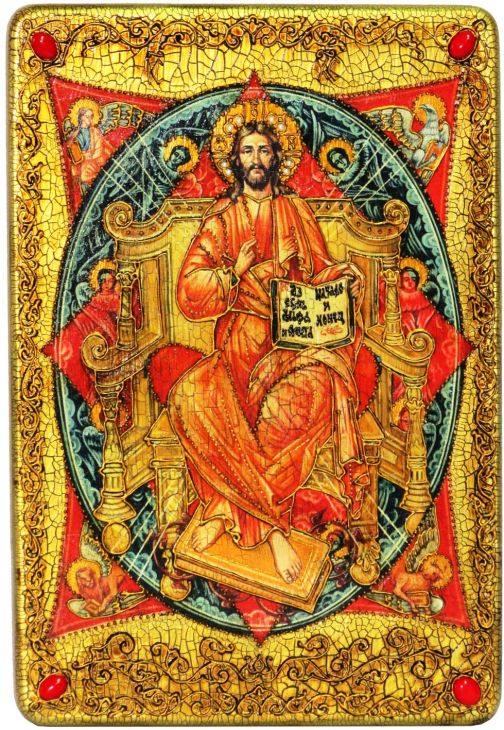 Инкрустированная большая икона Спас в Силах (29*42 см, Россия) на натуральном мореном дубе в подарочной коробке