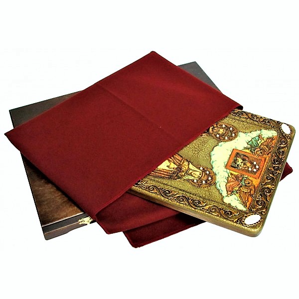 Инкрустированная рукописная икона Петр и Февронья (29*42 см, Россия) на натуральном мореном дубе в подарочной коробке