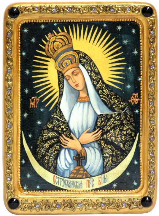 Живописная икона "Образ Пресвятой Богородицы Остробрамская (Виленская)" на кипарисе