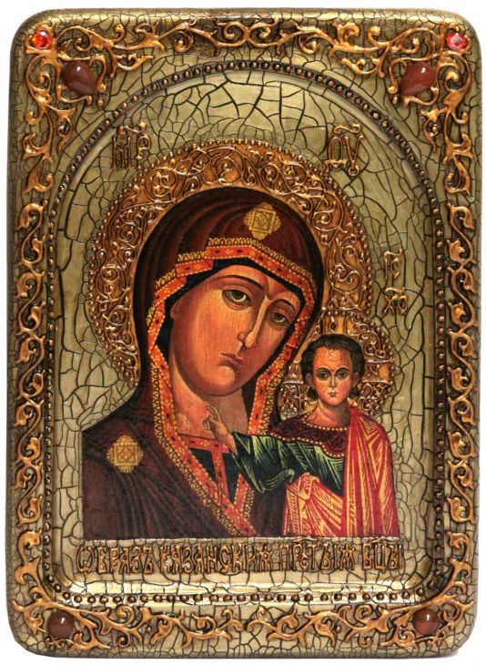 Живописная икона "Образ Казанской Божьей Матери" на кипарисе