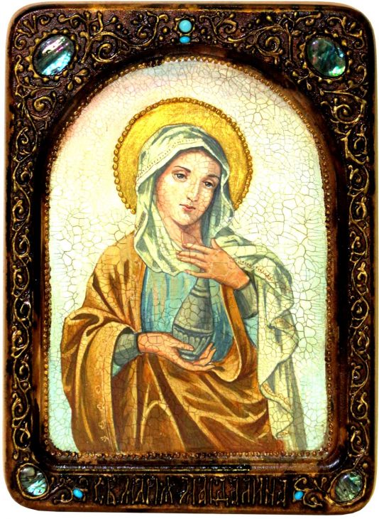 Инкрустированная Живописная икона Святая Равноапостольная Мария Магдалина (21*29 см, Россия) на натуральном кипарисе в подарочной коробке