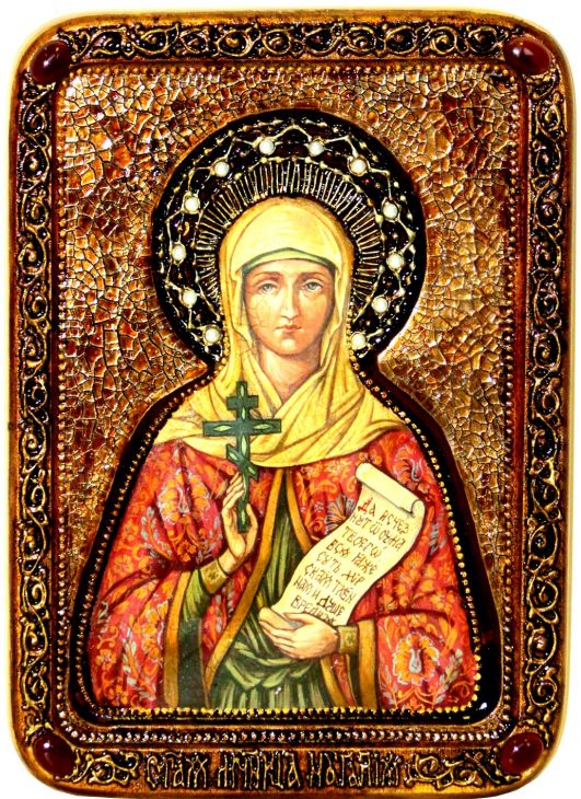 Инкрустированная Живописная икона Святая Мученица Наталия Никомидийская (21*29 см, Россия) на натуральном кипарисе в подарочной коробке