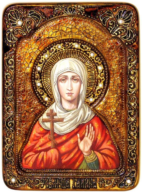 Инкрустированная Живописная икона Святая мученица Галина Коринфская (21*29 см, Россия) на натуральном кипарисе в подарочной коробке