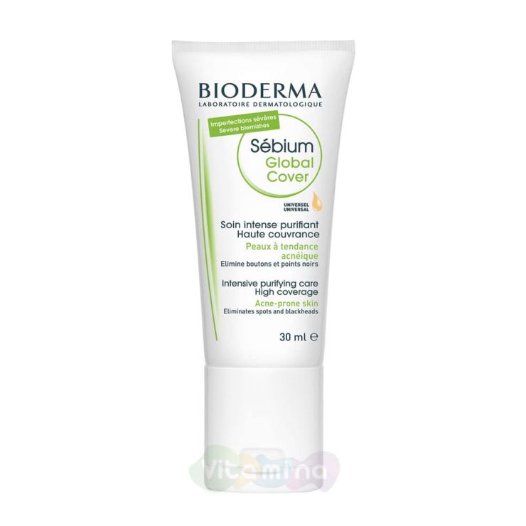 Bioderma Sebium Глобаль Cover Оздоравливающий крем-уход Биодерма Себиум, 30 мл