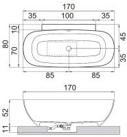 Ванна Hafro Calle Oval 2COA2N отдельностоящая 170x80 схема 1