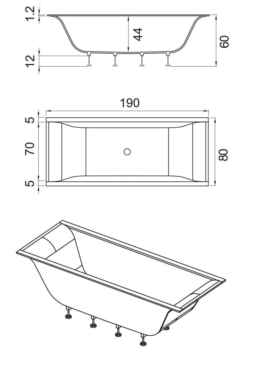 Итальянская дизайнерская Ванна Hafro Rio 700 2RIA5N2 190x80 схема 1