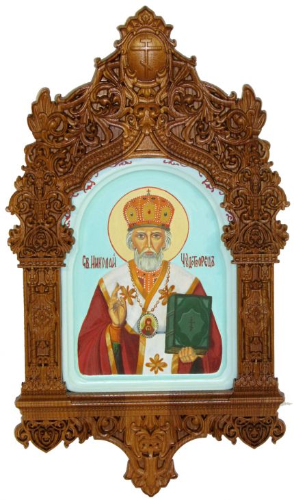 Рукописная икона "Святитель Николай, архиепископ Мир Ликийский (Мирликийский), чудотворец" на кипарисе