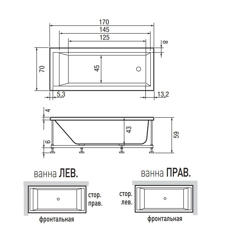 Ванна Hafro ERA PLUS 2ERA2 170x75 схема 1