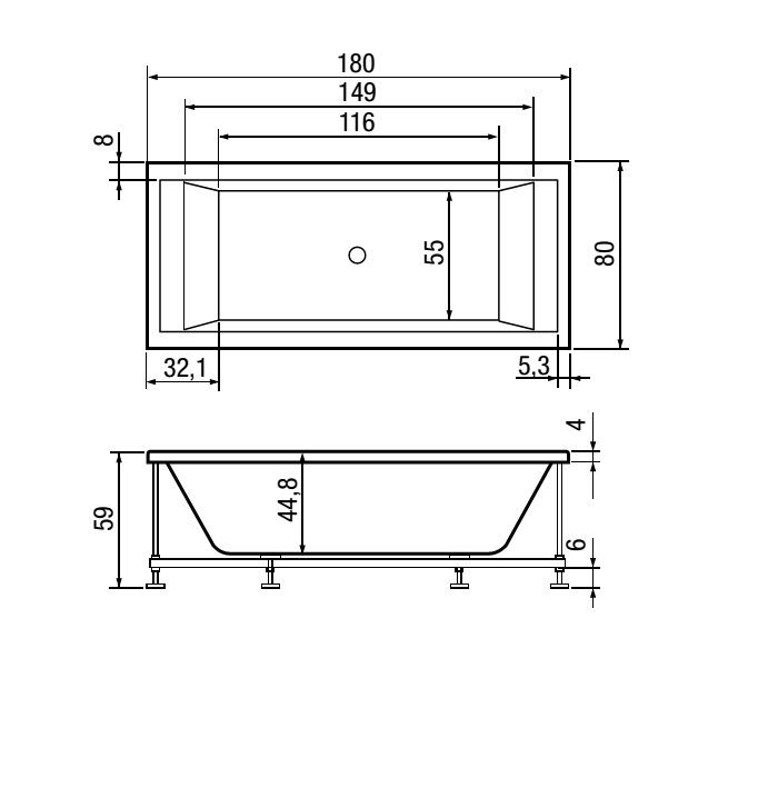 Ванна Hafro ERA PLUS 2ERA3N 180x80 схема 1