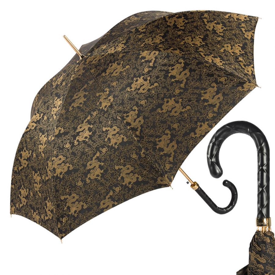 Зонт-трость Pasotti Black Feng Shui Pelle Rombo