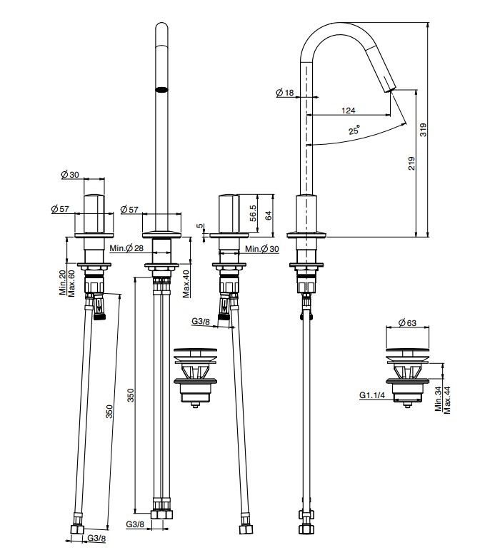 Fima carlo frattini So смеситель для раковины F3191C схема 1