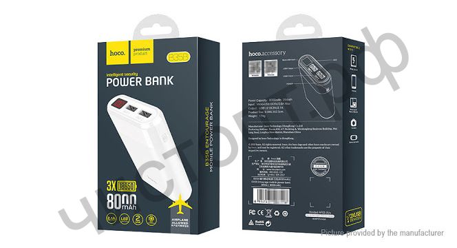 Моб. заряд. устрой. HOCO B35B, Entourage, 8000mAh, пластик, 2 USB выхода, 2.1A, цвет: белый Power Bank