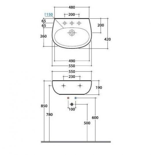 Раковина Globo Grace GR055 55 х 42 схема 1