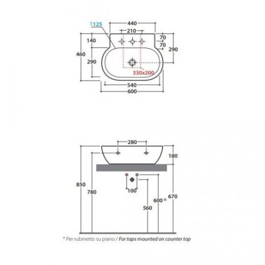 Раковина Globo Bowl+ SC061 60х46 схема 1