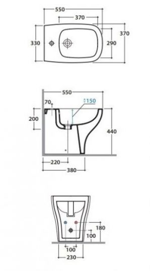 Биде напольное Globo Genesis GE009 55 х 37 см схема 1
