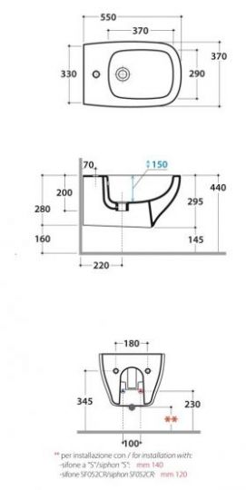 Подвесное биде Globo Genesis GES09 55х37 схема 1