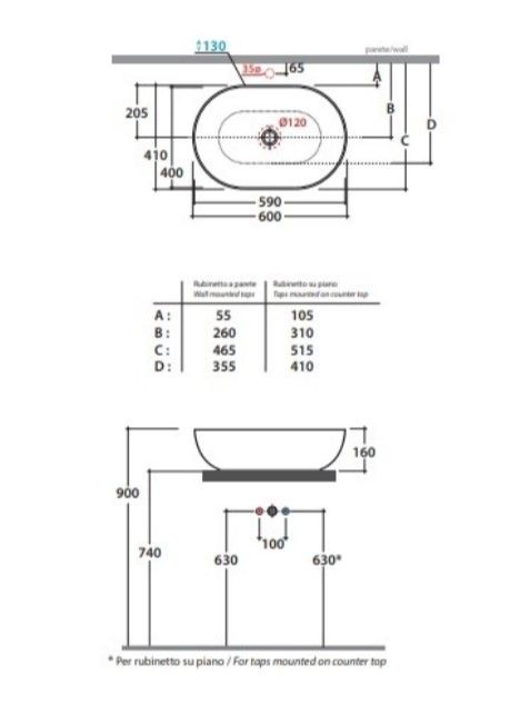 Раковина Globo T-Edge B6O60 60 х 41 схема 1