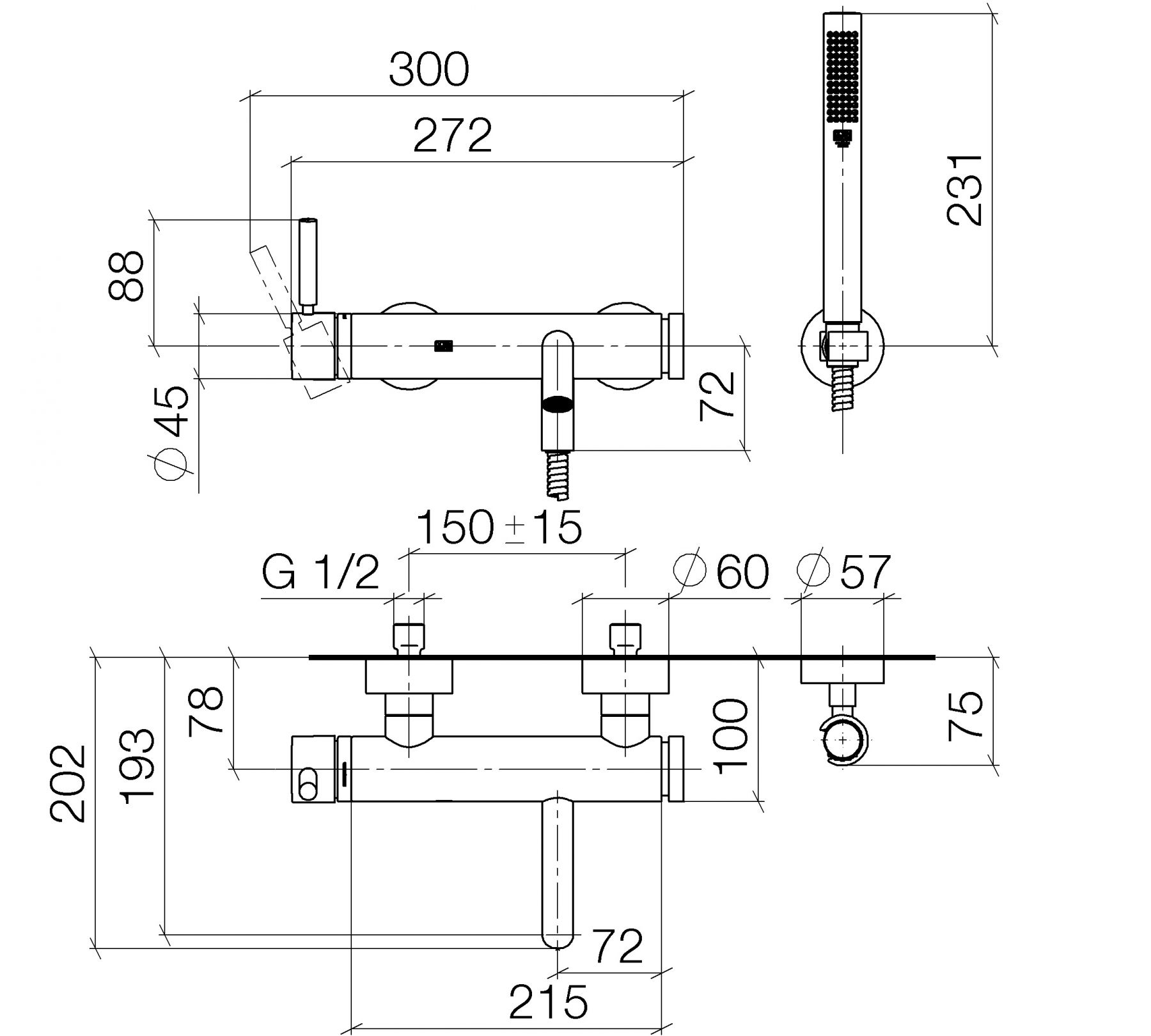 Смеситель для ванны и душа Dornbracht Meta 33233660 схема 1