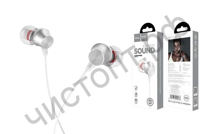 Гарнитура (науш.+микр.) для сотов. HOCO M51, Proper sound, микрофон, кнопка ответа, кабель 1.2м, цвет: белый вакуум