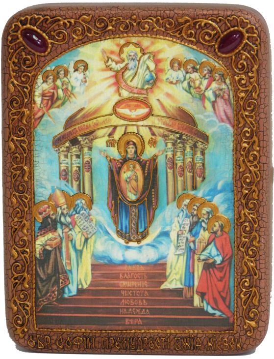 Инкрустированная настольная икона София - Премудрость Божия (Киевская) (15*20 см, Россия) на мореном дубе, в подарочной коробке