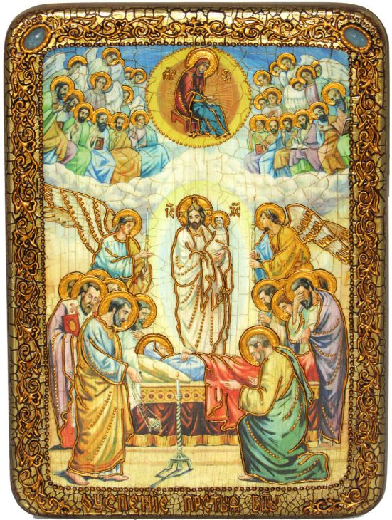 Инкрустированная подарочная икона Успение Пресвятой Богородицы (21*29 см, Россия) на натуральном мореном дубе в подарочной коробке Инкрустированная подарочная икона Успение Пресвятой Богородицы (21*29 см, Россия) на натуральном мореном дубе в подарочной коробке