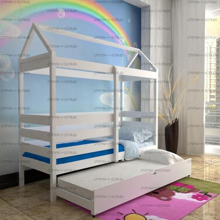 Кровать Домик двухъярусная выкатная Simple №24