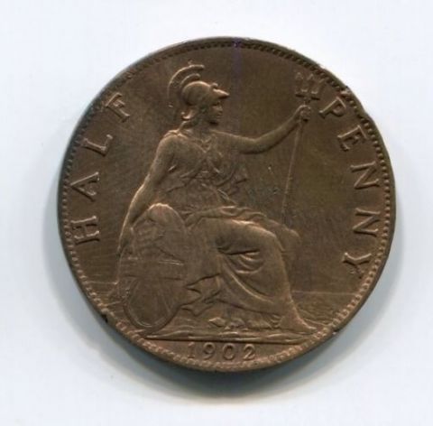 1/2 пенни 1902 года Великобритания XF+