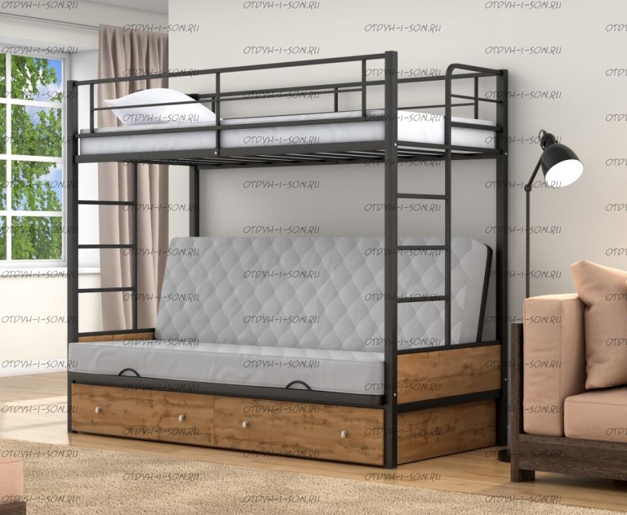 Кровать двухъярусная с диваном Дакар 1 Лофт с ящиками