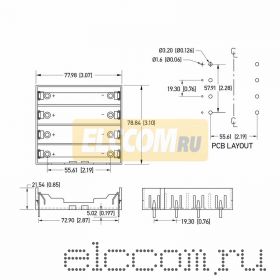 Батарейный отсек 4 х 18650 Li-ion (на плату)