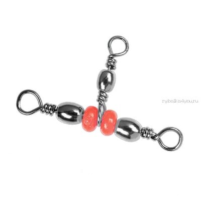 Вертлюг Sprut SW-32 BN #14x16/10кг (Barrel Triple Swivel Style 2 (Red Beads)/Т-образный) упаковка 4шт