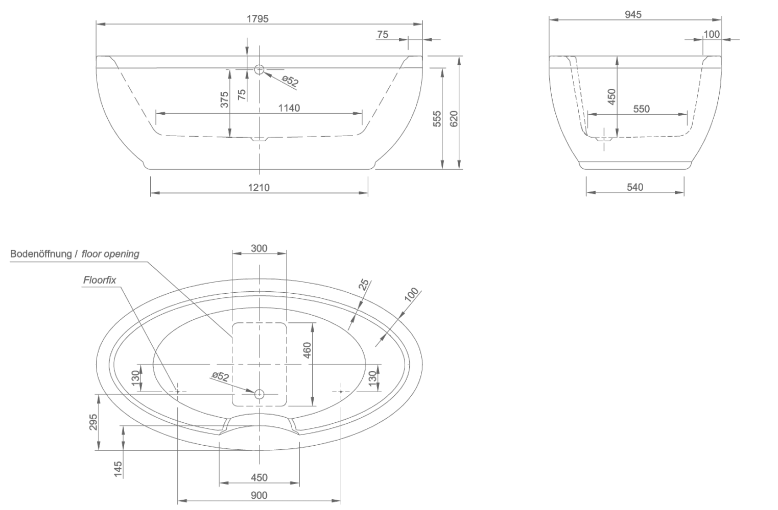 Ванна акриловая Knief Oval 0100-080-06 180х95 схема 2