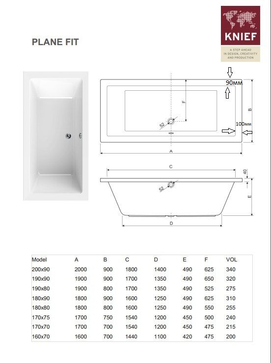 Акриловая ванна Knief Plane Fit 0400-101 180х80 с ножками ФОТО